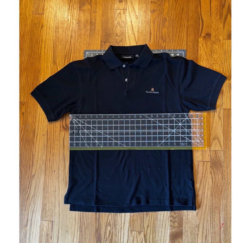 Ashworth Mens Black The Woodlands Embroidered Logo Pique Golf Polo Shirt Large - Picture 2 of 5